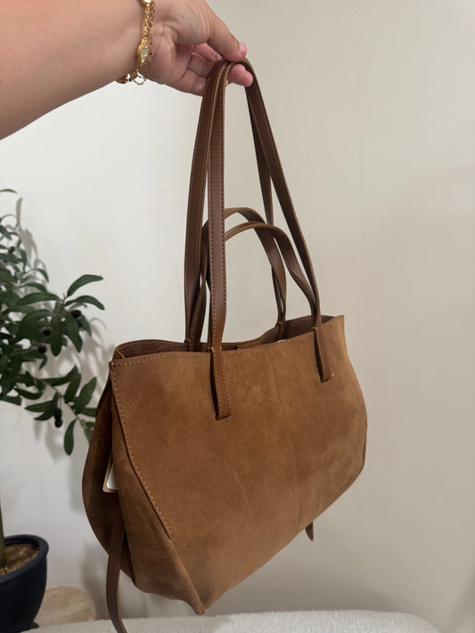 polly suede shoulder tote